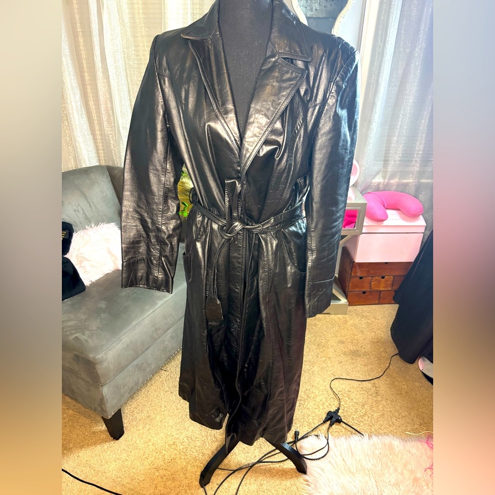 Vintage black, long, Nappa leather maxi coat.